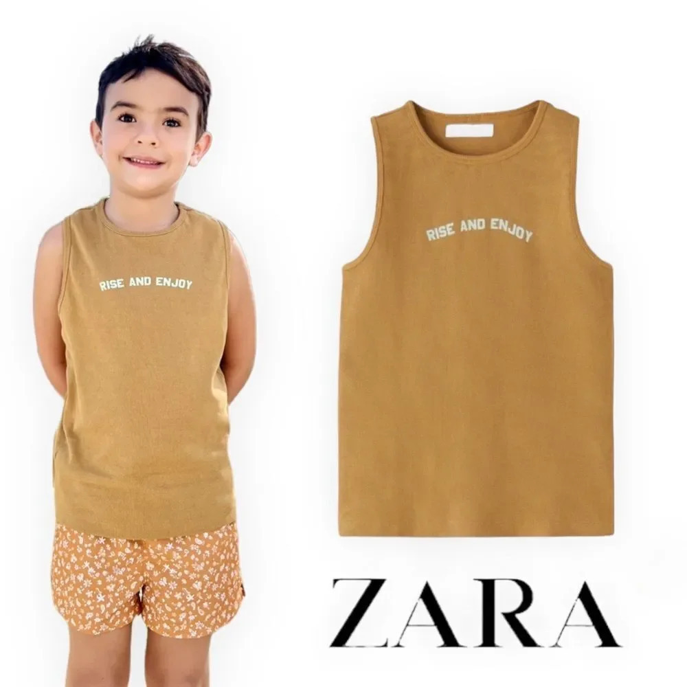 ZARA Kids | Ocher | RIBBED TOP WITH SLOGAN